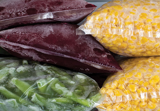 Store vegetable purees and items like corn or green beans in the freezer to use in recipes whenever you need them.